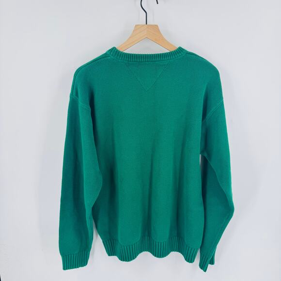 Vintage Tommy Hilfiger Green Cotton Sweater XL Oversized Preppy Unisex - Picture 2 of 6